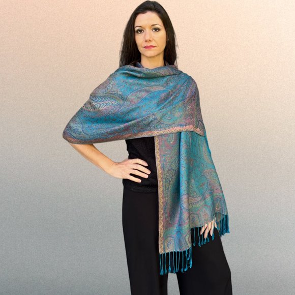 Turquoise Modal Silk Jamawar - Picture 2 of 6